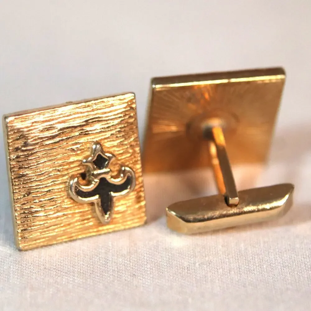 💎Vintage Cuff Links Fleur De Lis Boyscout Insignia Gold Tone Metal